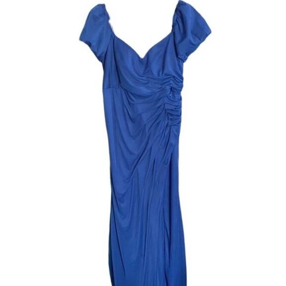 Azazie women’s plus size royal blue side slit, sheer overlay bridesmaid/ gown, S - Picture 1 of 9